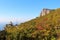 View of Foros Church and Foros Mountain in the autumn