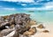 View from the Fort Zachary Taylor Historic State Park in Key West, Florida. Rocks with seagulls