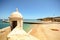 View from fortress Forte da Ponta da Bandeira in Lagos to waterfront with beach Praia da Batata, Algarve