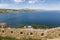 View from the fortress of Fortezza over the outskirts of the town of Rethymno, the sea and the mountains. Crete