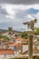 View of the fortress and Luso Roman castle of Ã“bidos, with buildings of Portuguese vernacular architecture and sky with clouds