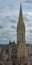 View from fortress on tall Catholic cathedral in Caen, France