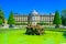 View of the fountain and baroque palace Wurzburgr Residenz, which is the main sights of city and UNESCO World Heritage Site.