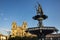 View of the fountain and the Church of the Company of Jesus. Plaza de Armas, Cusco, Peru