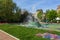 View of the fountain in the garden, center of Sofia, Bulgaria.