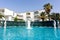 View of the fountain and swimming pool at the 5-star Samara Hotel, near Bodrum.