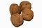 View of four walnuts on white background