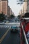 View of Frederick Douglass Boulevard, Harlem, New York, USA, from tour bus.