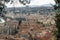 View of the French city of Nice from the observation deck of the fortress. Mountains, sky and rooftops
