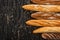 View of fresh baked baguette loaves