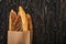 View of fresh baked baguette loaves