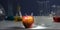 View of fresh ripe apples with test tubes and tools on table in research lab. Concept of genetic modification of fruits