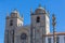 View at the front facade of Porto Cathedral and pillory of Porto