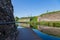 View of the Frontenpark in Maastricht with the steel deck walkways alongside the river to pass the medieval fortifications