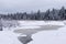 View of frozen Beaver lake in Stanley Park in Vancouver