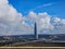 view of The futuristic Mohammed VI Tower It s the third tallest building in Africa. against sky and clouds - Rabat, Morocco