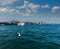 View of Galata Tower and Galata Bridge. Ferries float on Golden Horn waterway.Bosphorus. Istanbul.