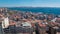 The view from Galata Tower to Golden Horn and Bosphorus, city skyline with red roofs timelapse, Istanbul, Turkey