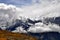 View of Gangapurna mountain in clouds. Himalaya mountains, Annapurna Circuit Trek, Manang District, Nepal, Asia.