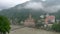 View of Ganges River in Rishikesh and Many people were walking across the bridge.