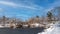 View of Gapstow bridge during winter, Central Park New York City . USA