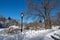 View of Gapstow bridge during winter, Central Park New York City . USA