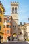 View at the Gate of San Michele in the streets of Riva del Garda in Italy