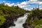 View of the Gaustafallet waterfall in northern Sweden