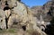 View of Geghard rock monastery with ancient khachkars ,Armenia