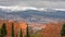 View on Generalife gardens and snow caps of Sierra Nevada mountains from the walls of Alhambra castle, Granada, Spain