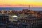 View of Genoa harbor at sunset