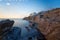 View of Genoa Nervi, Italy, cliffs and walk, long exposure.