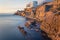 View of Genoa Nervi, Italy, cliffs and walk, long exposure.