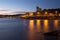 View of Genoa `Quarto dei Mille` at dusk, Italy