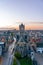 View of Ghent cathedral and the downtown from above, at sunset
