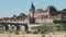 View of Gien with the castle and the old bridge across the Loire river, France