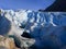 View of the glacier with blue glacier ice