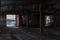 View of a gloomy abandoned barn near Moscow from the inside on a cold winter day