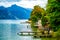 View of Gmunden wide Traunsee lake