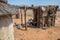 A view of goats finding shade in a Himba tribe village in Namibia