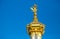 View of the Golden dome of the Orthodox Church with two-headed eagles, Peterhof Museum. St. Peter