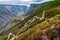 View of the gorge of the Chulyshman River and the serpentine mountain road from the Katu-Yaryk pass