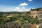 View of the gorge featuring the Cauldron Handle with pretty Spring flowers in the foreground, Ronda, Spain.