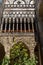 View of gothic cloister columns of Villa Rufolo in Ravello, Amalfi Coast, Campania, Italy