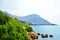 View of Gradac town located on the coast of Adriatic sea, Makarska riviera, Croatia.