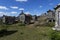 View of the granaries espigueiros and medieval castle in the historic village of Lindoso