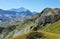 View of Grande Casse peak 3855m and other mountains from Aiguille Percee, France