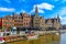 View of Graslei quay and Leie river in the historic city center in Ghent Gent, Belgium.
