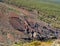 View of  a great volcanic landscape, the Montana Roja red volcanic lava ash, a loose ash mountain in rich iron-colored