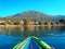 View of Greek Mountain and Fishing Village Reflected in Gulf of Corinth Water